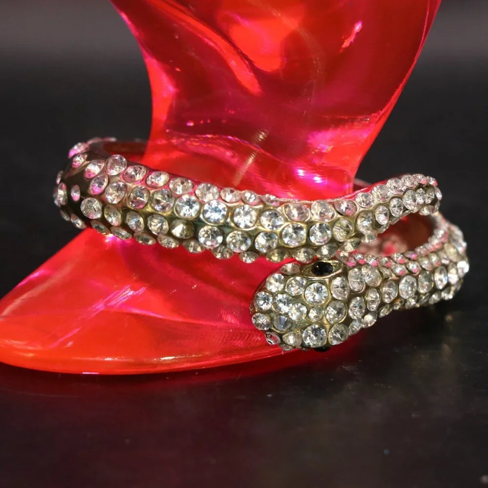 Silver Tone Rhinestone Studded Snake Bangle Bracelet - Picture 3 of 5